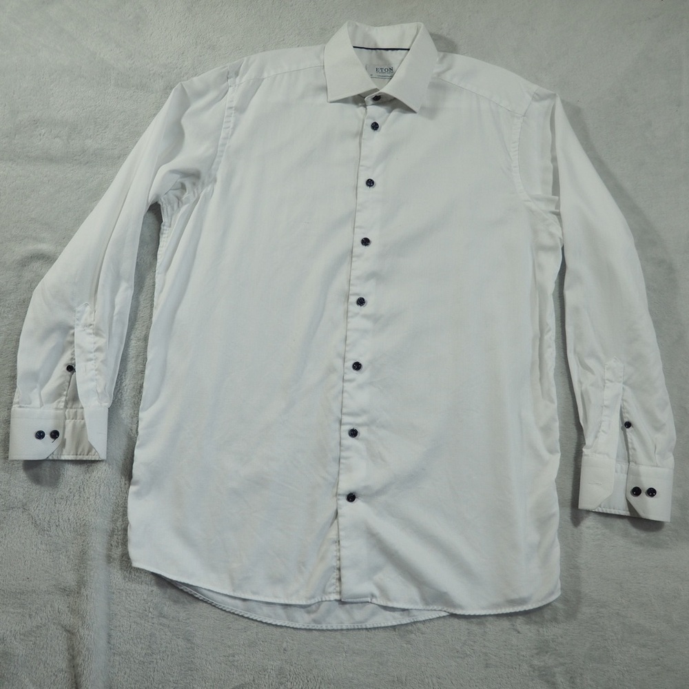Eton Contemporary Sz 42-16.5 Textured Fine Twill White Dress Shirt Dark Buttons